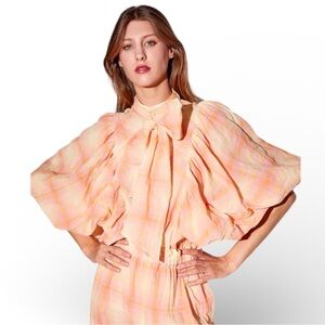 The Label Edition Maeva Tie Neck Blouse Small Cotton Linen Spain